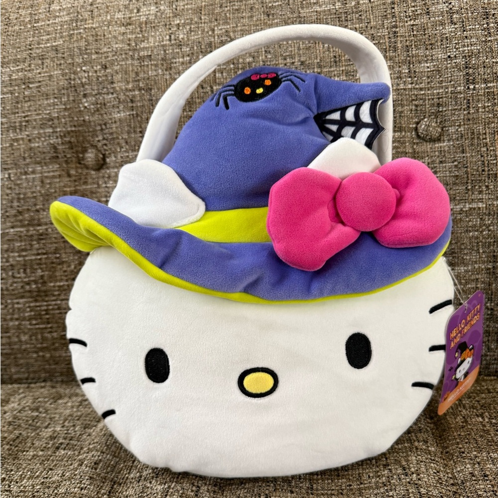NWT Hello Kitty Witch Halloween Plush treat pail bucket candy holder soft NEW